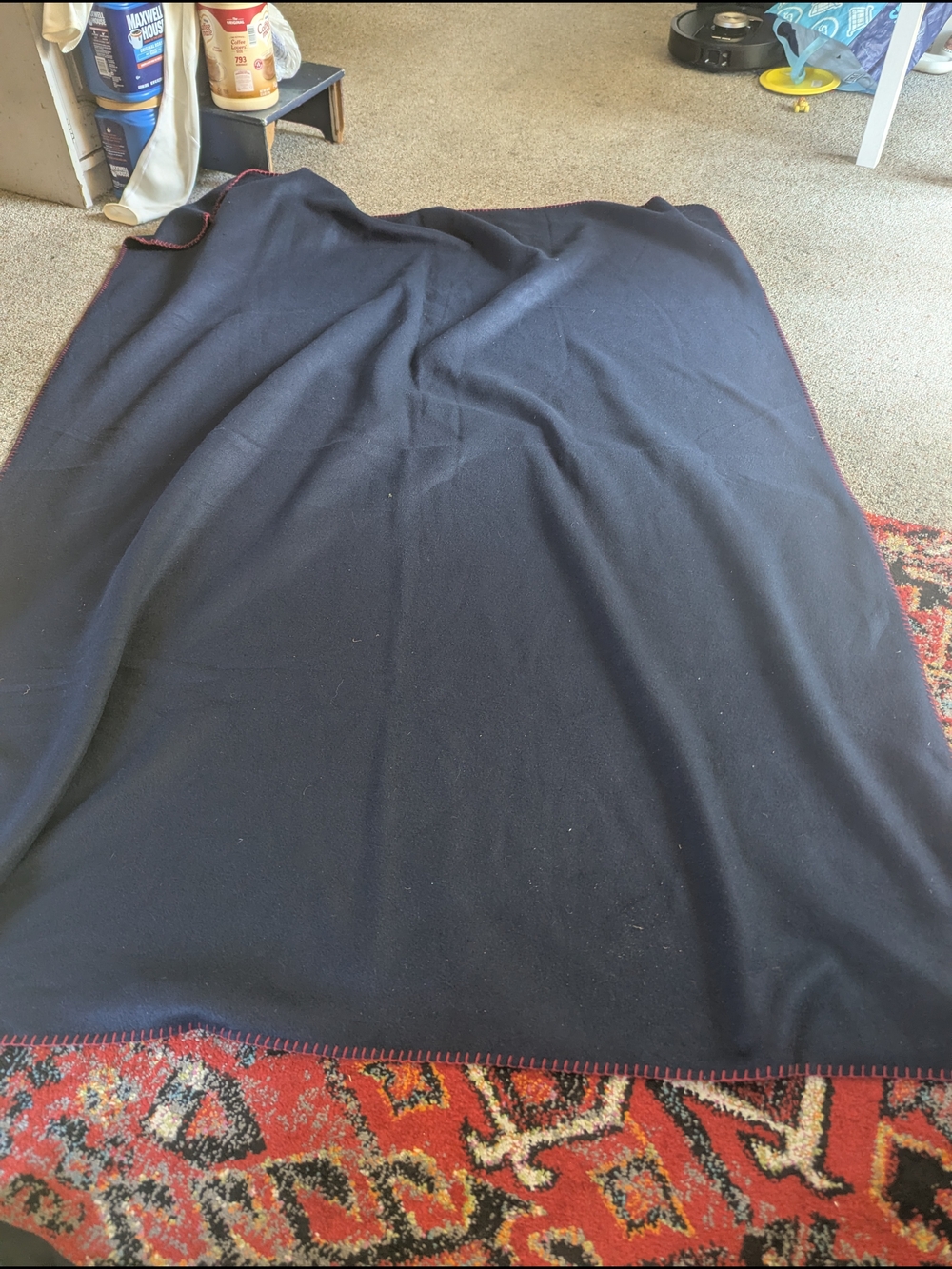 Ralph Lauren Navy Throw Blanket with Red Whipstitch Edge
